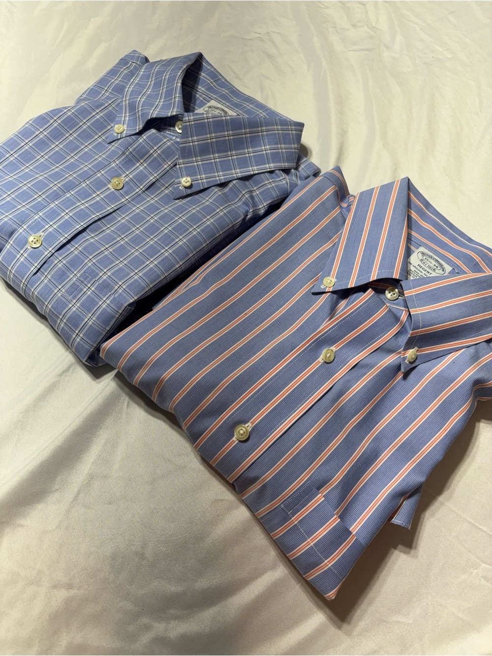 Lot of 2 Brooks Brothers 1818 Regent Shirts 15 1/2 34 Blue Plaid Stripe Supima